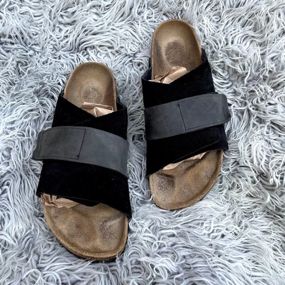 Bikenstock Shoes - Black Suede Cross-Strap Women’s Sandals